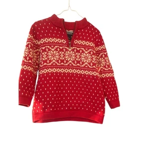 Vintage Lands End Sweater Boys S Red Nordic Snowflake Quarter Zip Cotton Ski - Picture 1 of 7