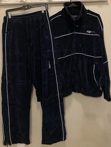 FUBU Velour Tracksuit Navy Blue Y2K Vintage Baggy Hip Hop Men’s Medium - Picture 1 of 21