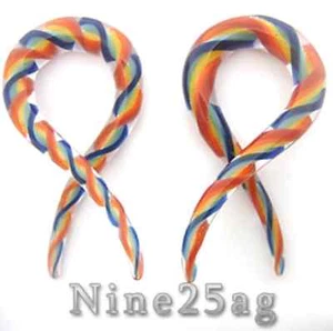 NEW 6G 4MM RAINBOW SWIRL PYREX GLASS TWISTS PLUGS SPIRALS - Picture 1 of 1