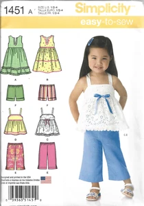 Simplicity Easy to Sew Pattern #1451-Toddlers Dresses-Tops-Pants-Shorts 1/2-4 - Picture 1 of 1