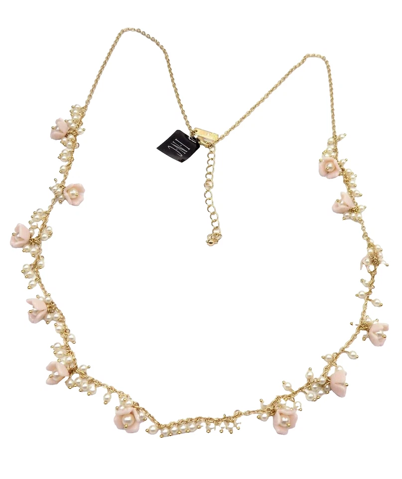 Inc International Concepts Gold-tone Bead & Flower Strand Necklace Pink