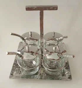 4 Piece Handmade Hammered Metal Thai Condiment Set - Picture 1 of 5