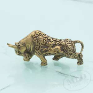 Mini Brass Bull Figurine 1.53" – Feng Shui Wealth & Strength Symbol Sculpture - Picture 1 of 15