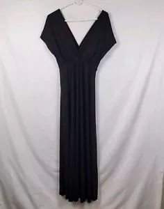 24Seven Comfort Apparel Black Cap Sleeve V Neck Maxi Dress Women's Medium NWT - Picture 1 of 13