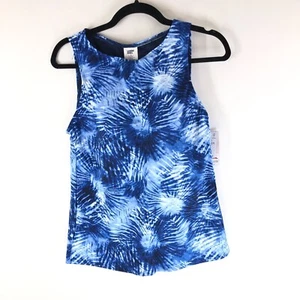 Lands End Chlorine Resist High Neck UPF 50 Modest Tankini Top Blue Tie Dye 6 - Picture 1 of 3