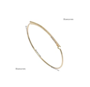 Natural Studded Diamonds Solid Gold Bar Line Bangle Bracelet in 14k Yellow Gold - Picture 1 of 4