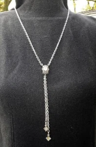 JUDITH JACK STERLING SILVER MARCASITE & CRYSTAL LARIAT STYLE NECKLACE W TASSELS - Picture 1 of 11