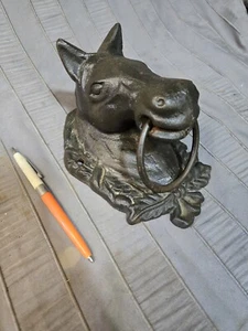 Vintage Cast Iron Horse Head Tie Off Hitch Towel Holder Door Knocker - Picture 1 of 10