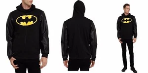Batman DC Comics Official Batman Logo Hoodie Faux Leather Sleeves Adult S - Picture 1 of 7