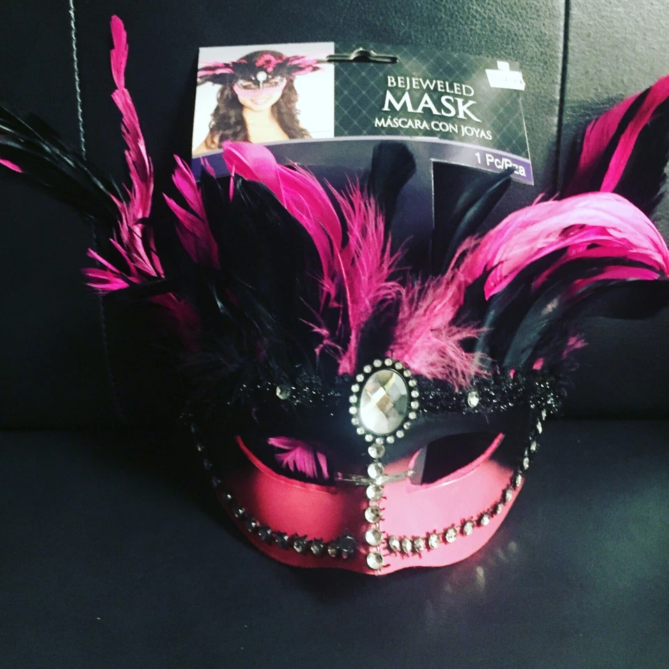 BEJEWELED MASK Halloween Mardi Gras feather Eye Mask - Image 1 of 1