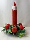 Vintage Flocked Candle and Holly Center Piece Christmas Decor