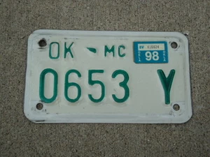 1998 OKLAHOMA Motorcycle MC License Plate 0653 Y OK - Picture 1 of 1