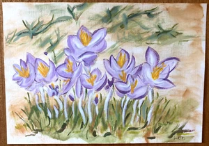 Krokus Acryl Gemälde Original Kunstwerk auf Papier - (A3) - von G.D. Leid - Bild 1 von 4