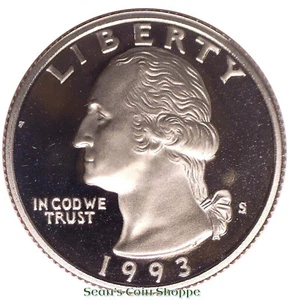 1993 S Washington Quarter 25C Clad Gem Deep Cameo Proof San Francisco Ships Free - Picture 1 of 2