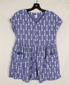 PEYTON & PARKER Denim Blue LINEN BLEND Pleated/Pockets AZTEC PRINT Shirt Dress S - Picture 1 of 5