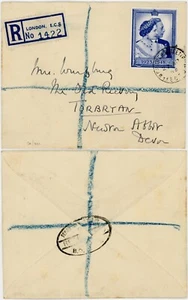 GB 1948 SILVER WEDDING £1 REGISTERED COVER FENCHURCH ST OVAL to TORBRYAN DEVON - Picture 1 of 3