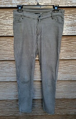 Calça de malha elástica feminina vintage década de 1960 coroa quadriculada C&C zíper tamanho 6-8 28"-30" - Imagem 1 de 4