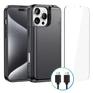Wireless Battery Case for iPhone 16 Pro Max Power Bank Charging 8000mAh Power - Picture 1 of 8
