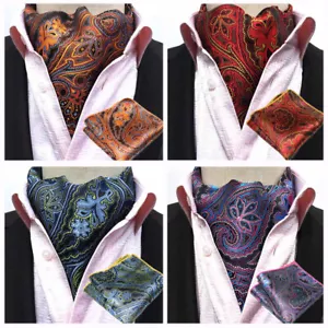 Men Paisley Flower Cravat Ascot Necktie Wedding Party Hanky Pocket Square Set - Picture 1 of 5