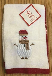 Christmas Red White Snowman Winter Set 2 Fingertip Towels Small Finger Tip NEW - Picture 1 of 2