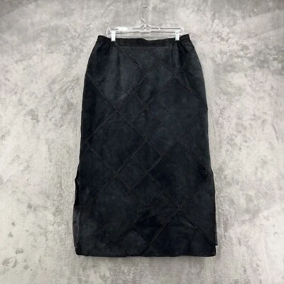 Vintage Ashley Stewart Skirt Womens 14W Black Crochet Quilt Suede Lined BOHO - Image 1 of 4