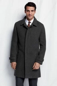NEW LANDS END $349 MENS CHARCOAL WOOL BLEND HERRINGBONE TOPCOAT COAT SZ L LARGE - Picture 1 of 3