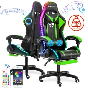RGB LED Licht Computer Gaming Stuhl Liege Hochlehner Lautsprecher Massage Fußstütze - Bild 1 von 12