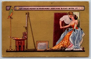 C Ryan~Romantic Comic~Artist with Paints~Put Heart in Your Work~Lovely Lady~Gold - Picture 1 of 2