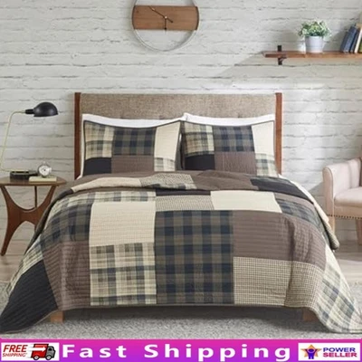 Reversible Cotton Quilt Set Lightweight Plaid Coverlet Cozy Bedroom Decor New - Image 1 of 4