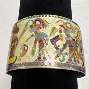 Vtg Fernando Grabador Enamel On Copper Cuff Bracelet Aztec Mayan Mexican Signed - Picture 1 of 14