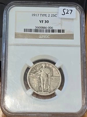 1917 Type 2 Standing Liberty Quarter 25c - VF 30 NGC - Image 1 of 2