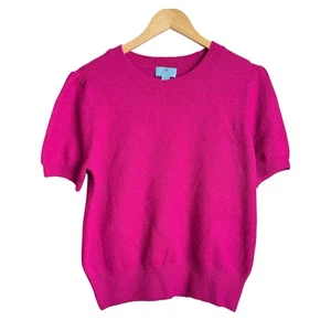 CECE Knit Short Sleeve Sweater Women Sz Large Pink Fuchsia Romantic Puff Sleeve - Picture 1 of 6