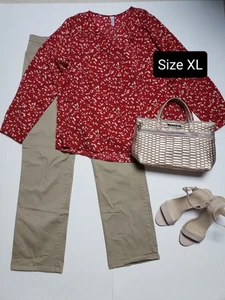 Women's XL Fashion Outfit Set 2pcs Dress Pants Straight Leg And Relaxed Blouse - Picture 1 of 18