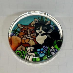 Joan Baker Designs - Tiffany Katzen - Glas Briefbeschwerer - handbemalt Schreibtischdeko - Bild 1 von 3