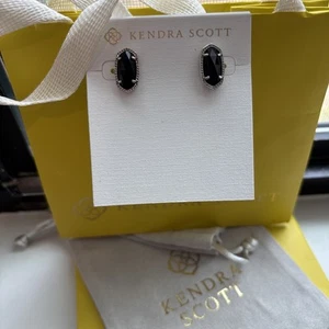 Kendra Scott Ellie Black Ónix, Stud Earrings Silver Tone - Picture 1 of 4