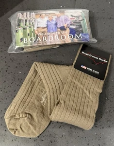 New Boardroom Socks Men's Mid Calf 8-12 Wool Blend Dress Socks Khaki USA 2 Pair - Picture 1 of 3