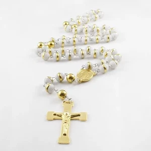 Collar Rosario Cruz Unisex | Cadena Cuentas Oración Jesús Moda Con Caja - Imagen 1 de 9