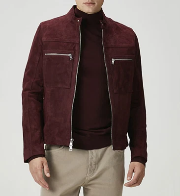 Men Burgundy Racer Leather Jacket Pure Suede Motorcycle Size XS S M L XL XXL 3XL - Image 1 of 4