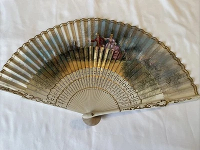 Precioso abanico antiguo de madera de filigrana y seda pintado a mano firmado El Carte Inglés Foto 1 de 4