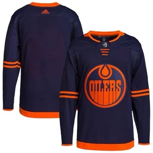 Edmonton Oilers Jersey Mens Sz L (52) Primegreen Adidas Blue w/ Fight Strap NWT! - Picture 1 of 8