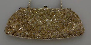 Carlo Fellini Jeweled Clutch Beaded Evening Bag Sparkling Glamorous Gold Tone - Picture 1 of 12