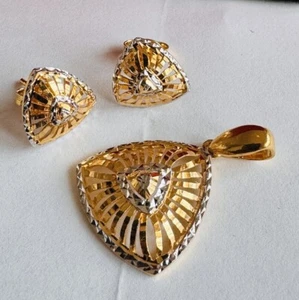 22K 916 22C Fine Gold Unique Eye Twotone Earring & Pendant 6.3g - Picture 1 of 20