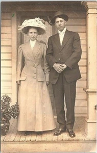 RPPC Mr. & Mrs. George Gunn Posing in Formal Attire West Unity Ohio early 1900s - Picture 1 of 2