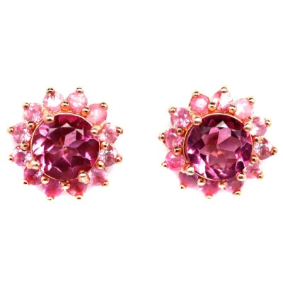 925 Sterling Silver 6 MM. Pink Mystic Topaz & Pink Sapphire Earrings - Image 1 of 4