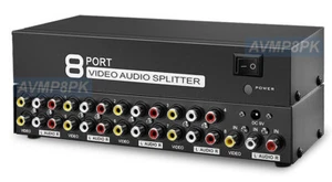 1 In 8 Out Composite RCA Video Splitter 8-Port Stereo Audio Splitter DC Powered - Picture 1 of 5