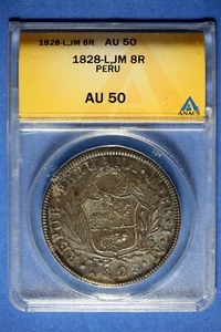 1828 L JM ANACS AU50 Peru 8 Reales Silver Coin #B50313 - Picture 1 of 2