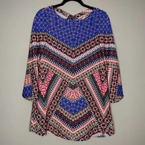 GB Girls Geometric Tribal Boho Tunic Criss Cross Back Girls Large - Picture 1 of 8