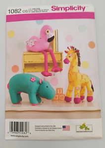 Simplicity Pattern #1082 Flamingo Hippo Giraffe Stuffed Animal NEW Uncut - Picture 1 of 3