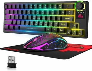60% Wireless Gaming Keyboard Mouse Set RGB Rainbow Backlight for PC Laptop Mac - Picture 1 of 15