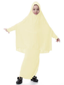 Muslim Girls Skirt Dress Robe Kids Abaya Burka Prayer Khimar Scarf Maxi Kaftan